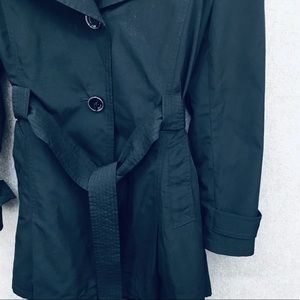 London Fog Trench Jacket Coat Womens Large Rain Coat Black Ties Large Buttons